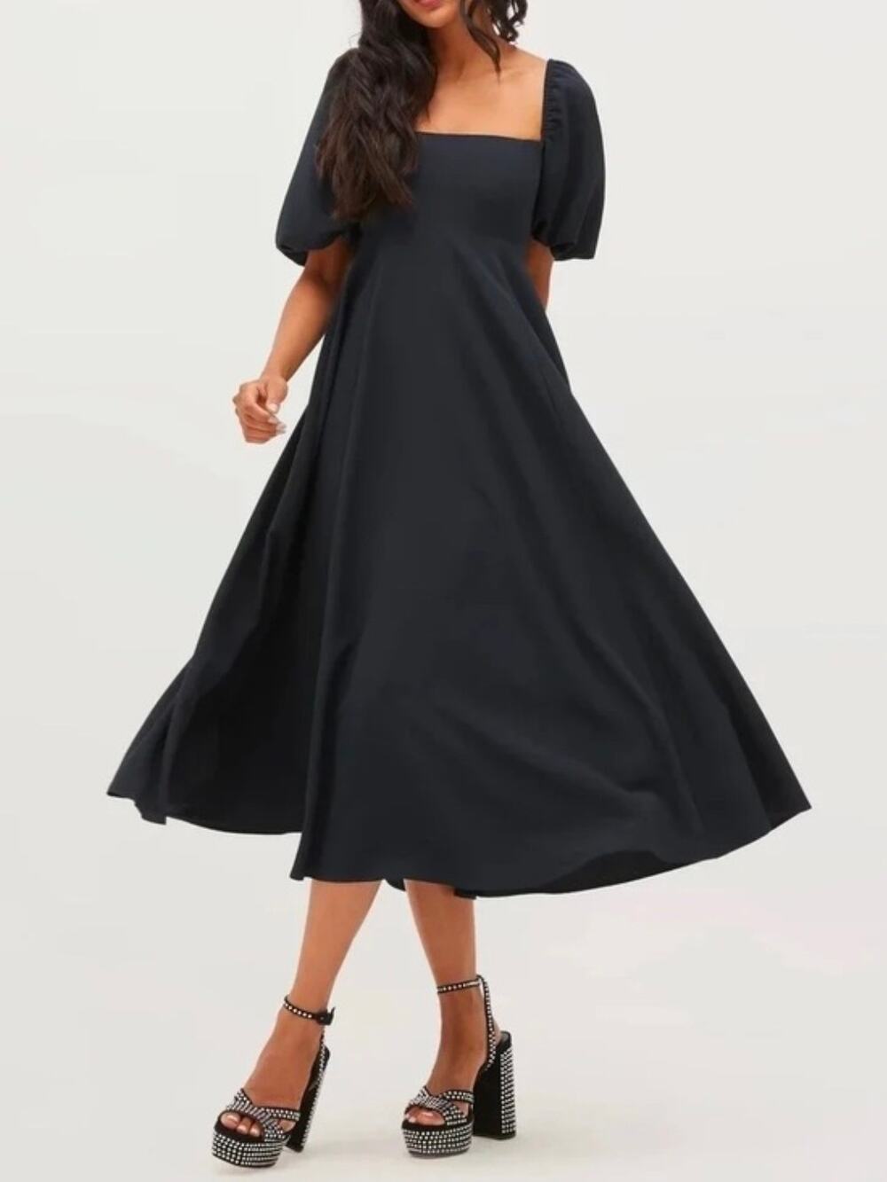 Hill House The Matilda Black Crepe Midi Dress